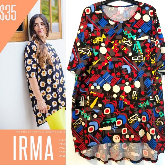 LuLaRoe Tops - XL Lularoe Irma Top 1980s Retro Tunic NWT 20/22